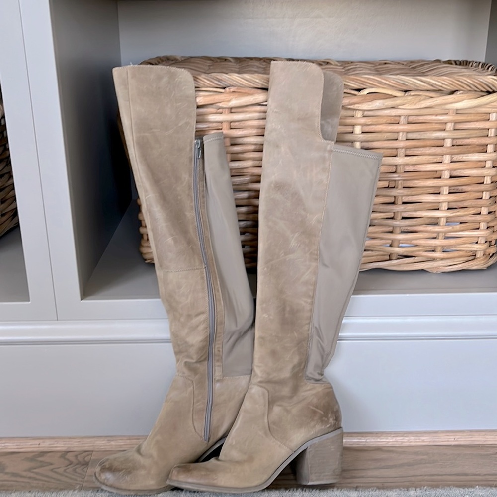 Joyfolie Leather Knee Boots, Taupe, Size 10.5